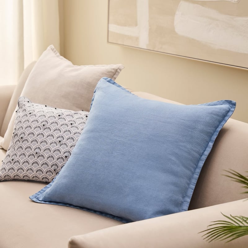 Belgian Blue Haven Vintage Washed Linen Cushion