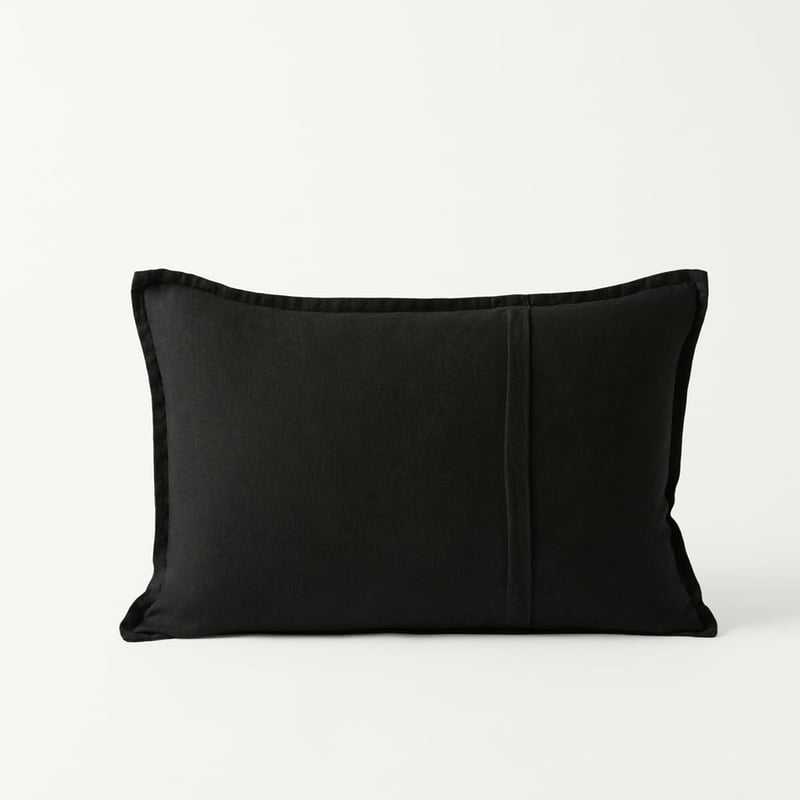 Belgian Black Vintage Washed Linen Long Cushion