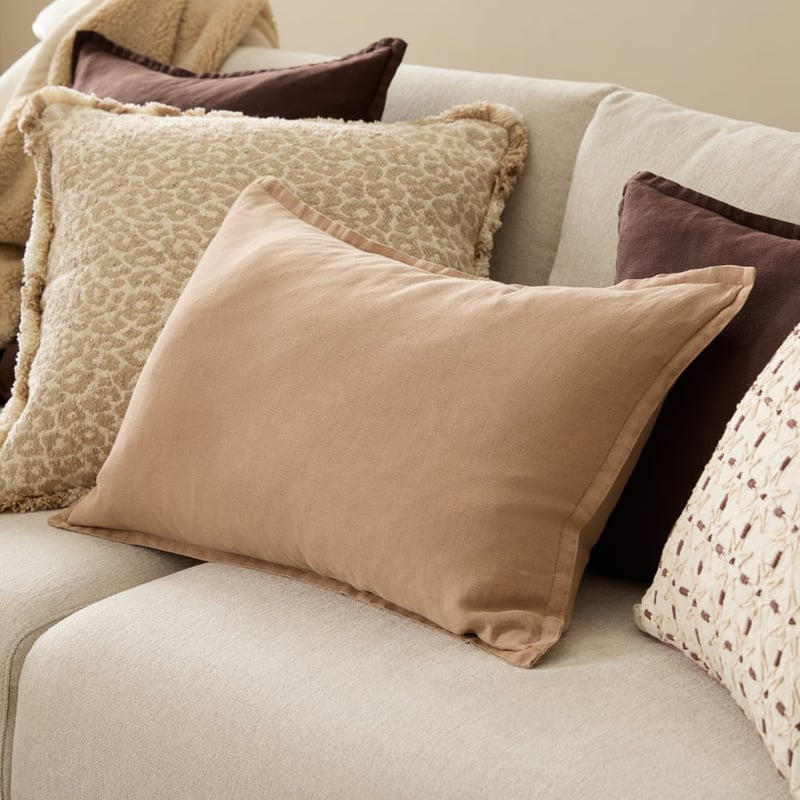 Belgian Hazelnut Vintage Washed Linen Long Cushion