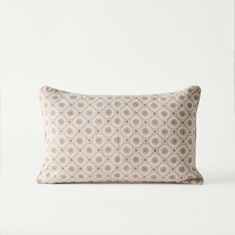 Delhi Woodblock Aasha Tile Linen Cushion