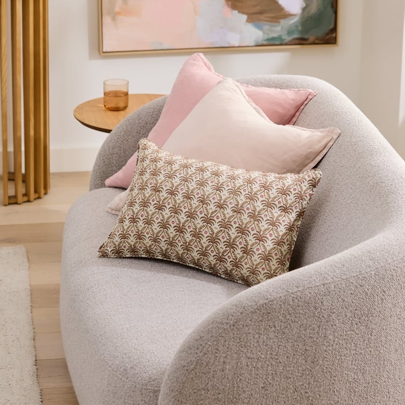 Delhi Woodblock Sunlit Palm Linen Cushion