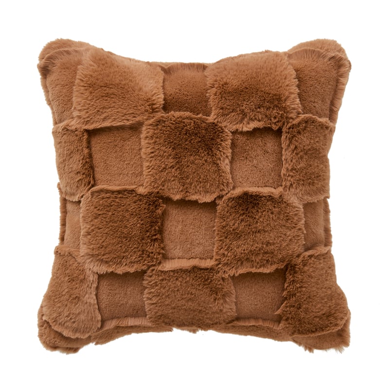 Clea Macchiato Check Fur Cushion