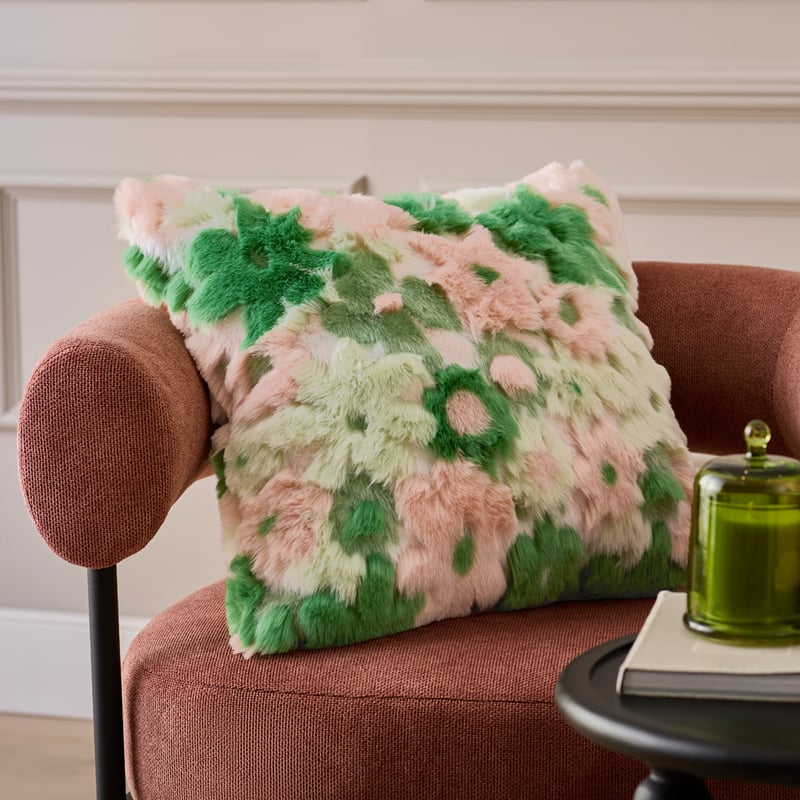 Grace Green Floral Fur Cushion