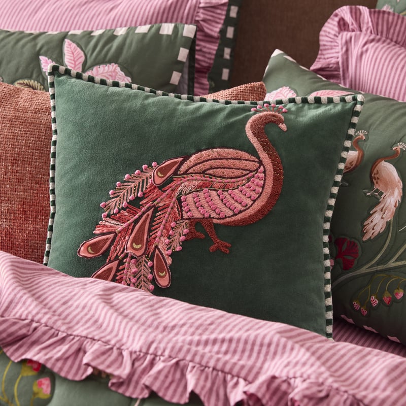 Allegra Peacock Velvet Pine Cushion