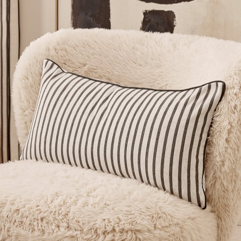 Bobbie Natural & Charcoal Stripe Bolster Cushion