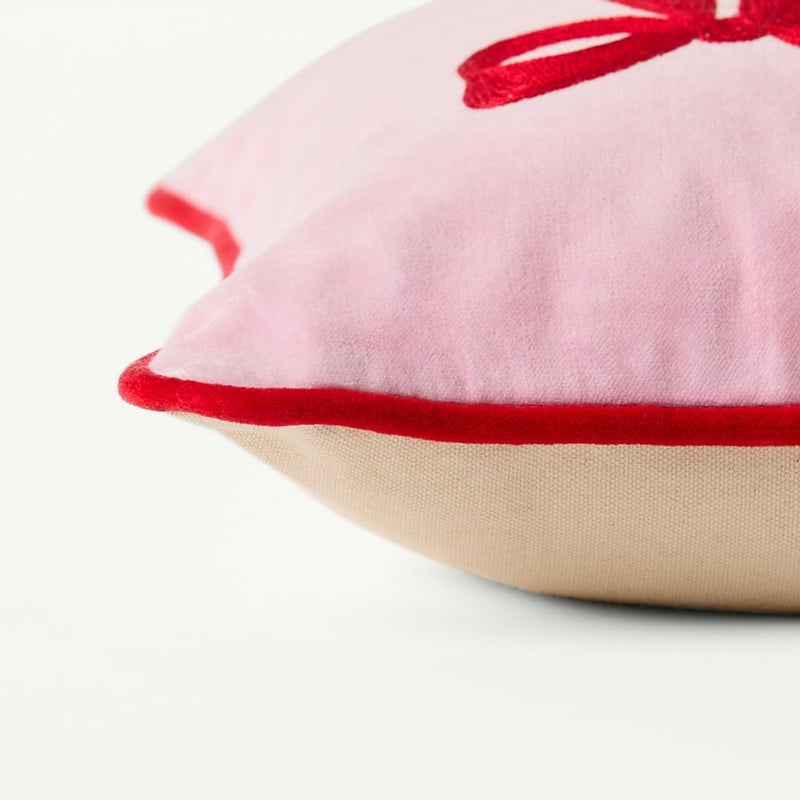 Bella Pink & Red Bow Cushion