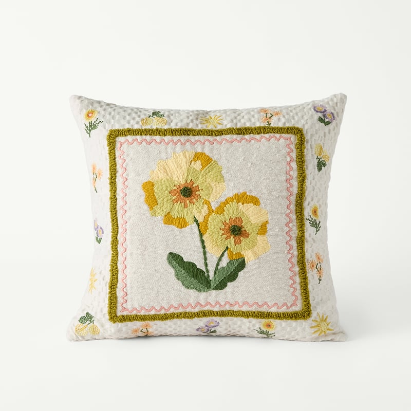Pansy Yellow & Aqua Cushion