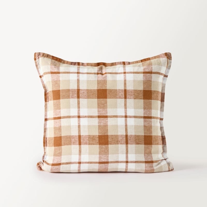 Belgian Natural Louis Check Vintage Washed Linen Cushion