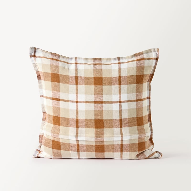 Belgian Natural Louis Check Vintage Washed Linen Cushion
