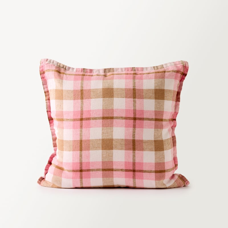 Belgian Pink Louis Check Vintage Washed Linen Cushion