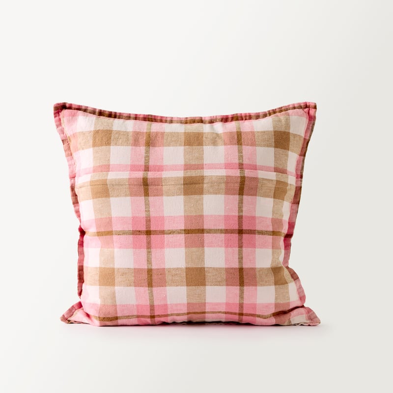 Belgian Pink Louis Check Vintage Washed Linen Cushion