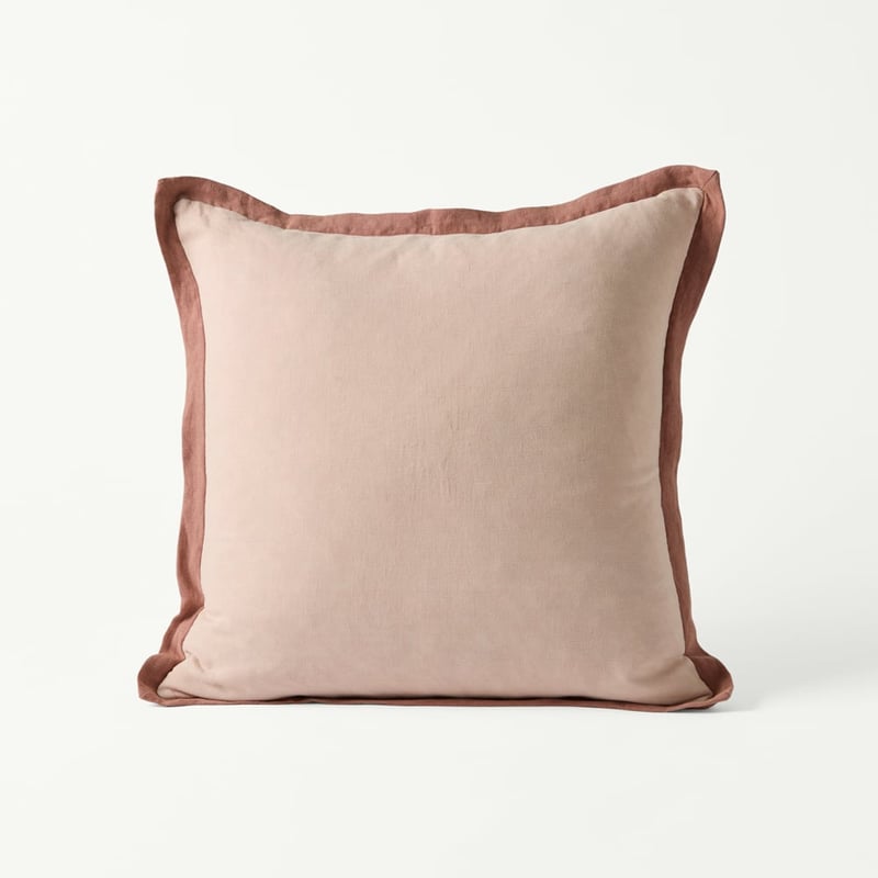 Belgian Vintage Washed Linen Nude Pink & Rosewood Border Cushion