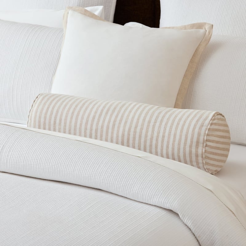 Belgian Vintage Washed Linen Linen & White Bengal Stripe Bolster Cushion