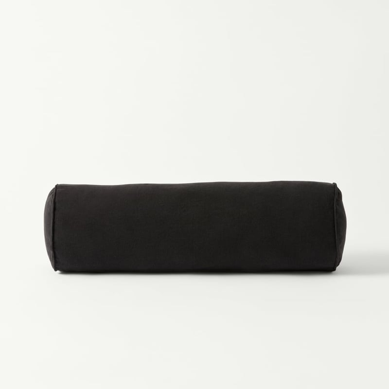 Belgian Vintage Washed Linen Black Bolster Cushion
