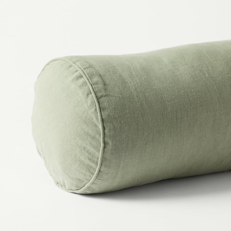 Belgian Vintage Washed Linen Gumleaf Bolster Cushion