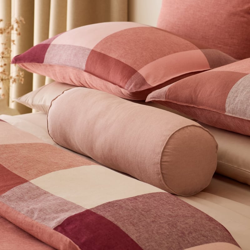 Belgian Vintage Washed Linen Bolster Cushion Pink Glow