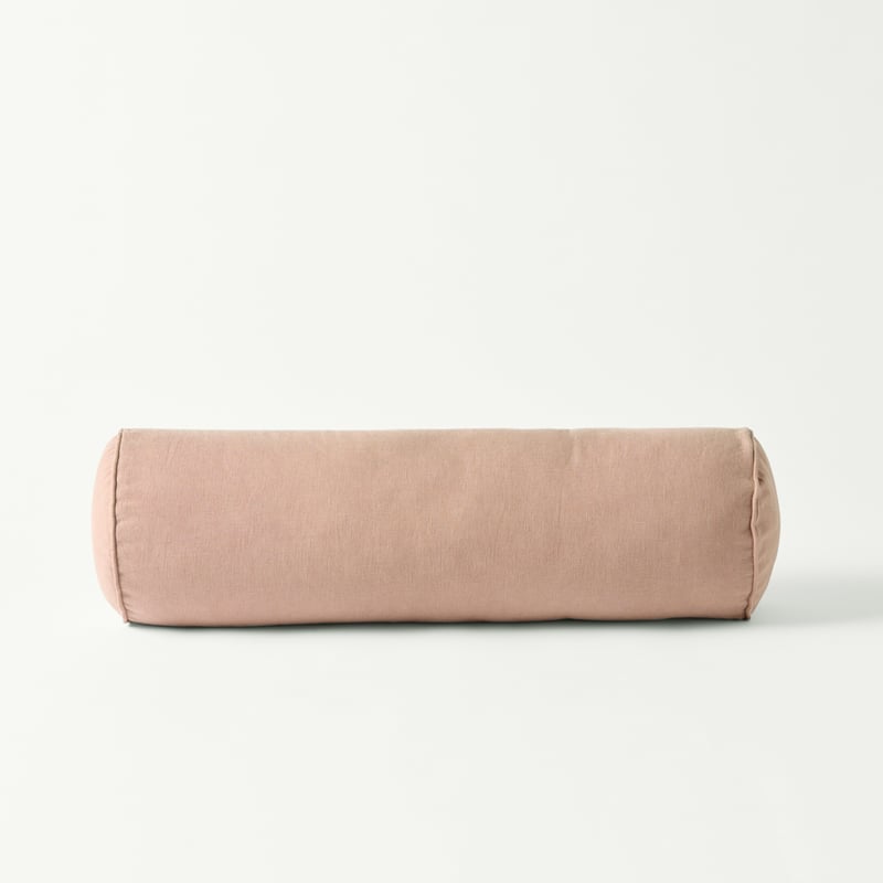 Belgian Vintage Washed Linen Bolster Cushion Pink Glow