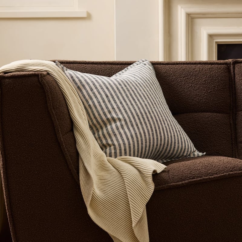 Belgian Vintage Washed Linen Linen & Black Bengal Stripe Cushion