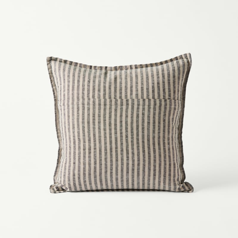 Belgian Vintage Washed Linen Linen & Black Bengal Stripe Cushion
