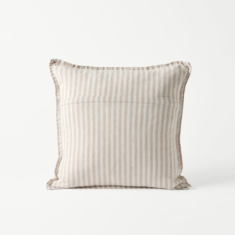 Belgian Vintage Washed Linen Linen & White Bengal Stripe Cushion