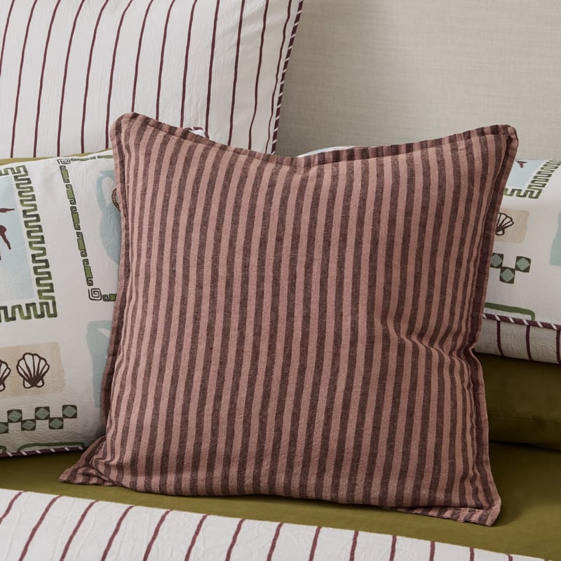 Belgian Vintage Washed Linen Mocha & Chocolate Bengal Stripe Cushion