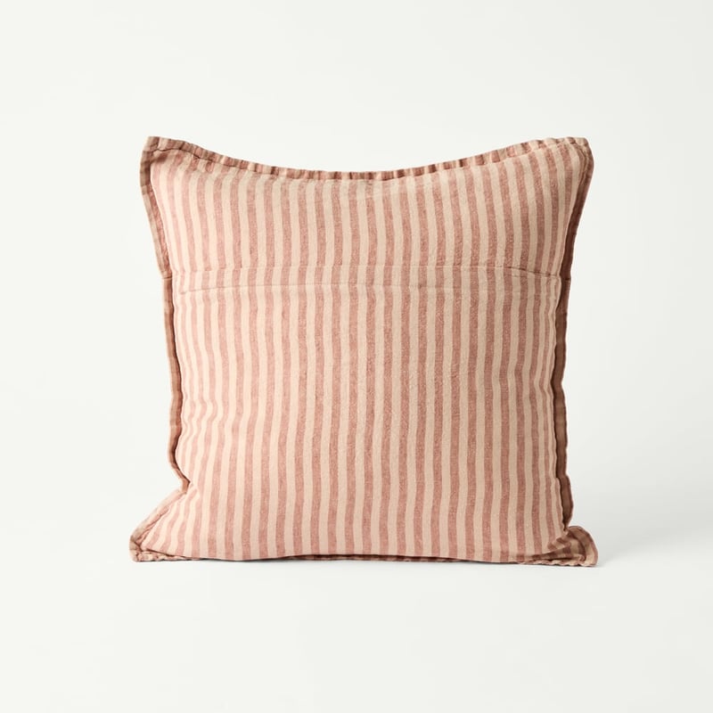 Belgian Vintage Washed Linen Nude Pink & Rosewood Bengal Stripe Cushion