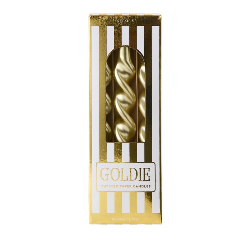 Goldie Gold Taper Candles Pack of 3