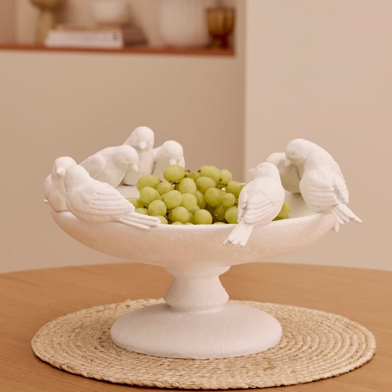 Bird Life Off White Footed Bowl