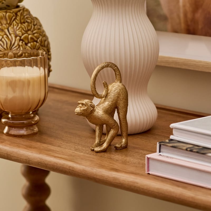 Gold Monkey Crouching Sculpture