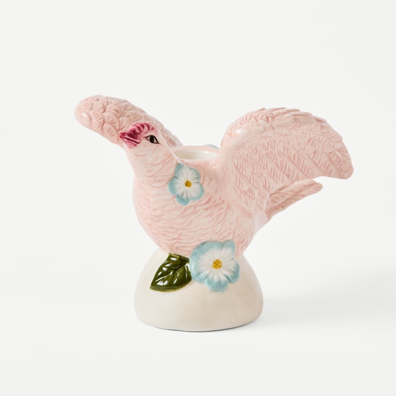 Flower Bird Pink Candleholder 