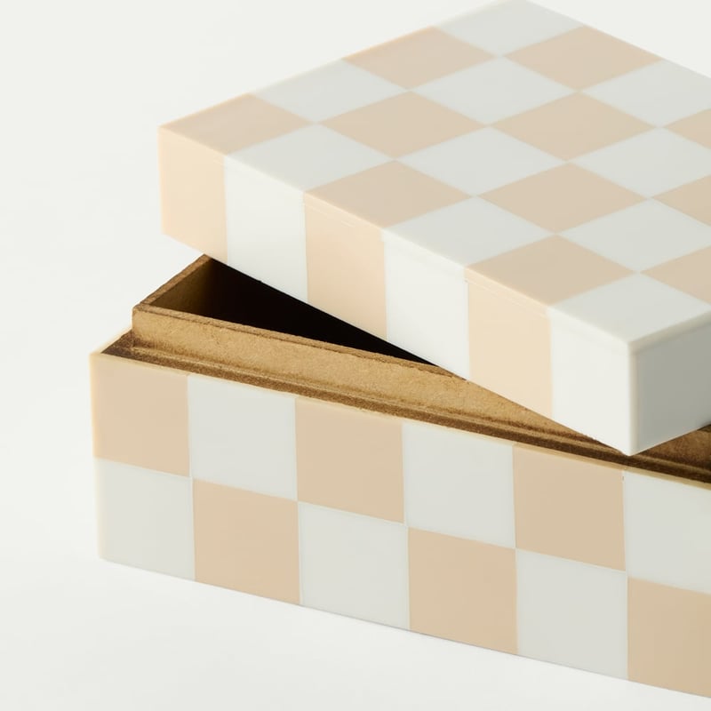 Checkers Natural & White Trinket Box