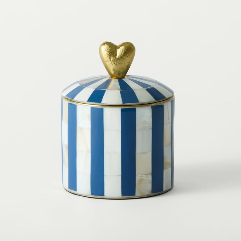 Heart Blue Tall Trinket Canister
