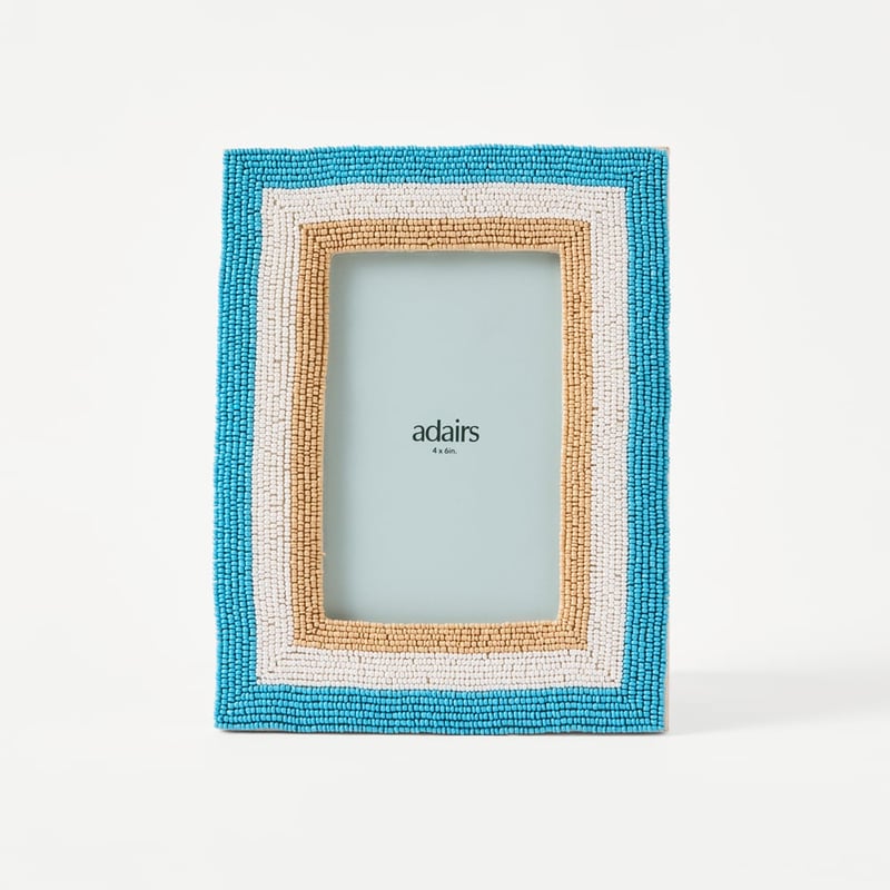 Amalfi Blue, Natural & White Beaded Portrait Frame