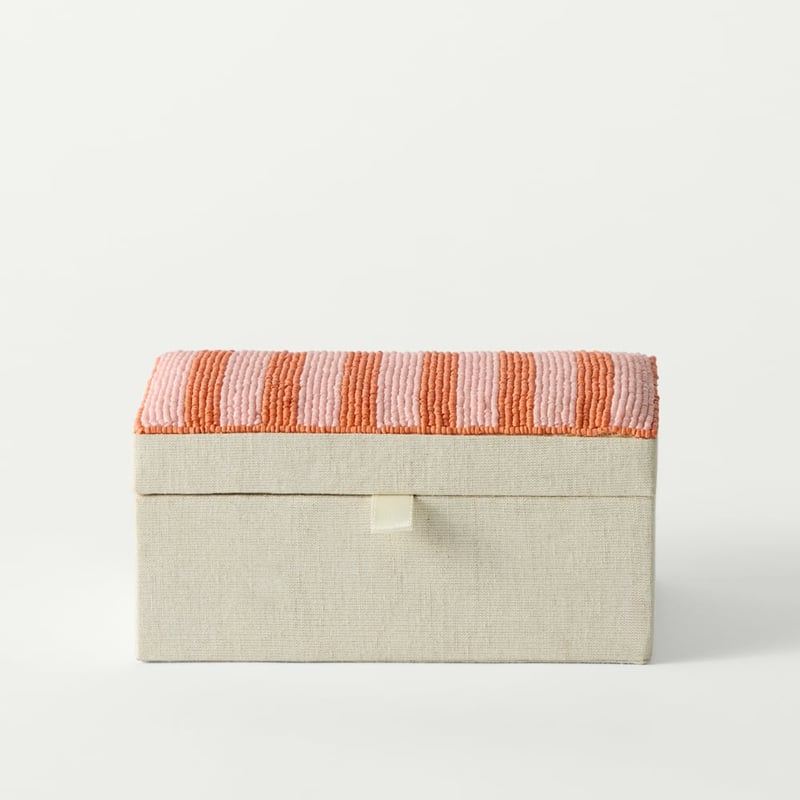 Amalfi Orange & Pink Stripe Beaded Trinket Box