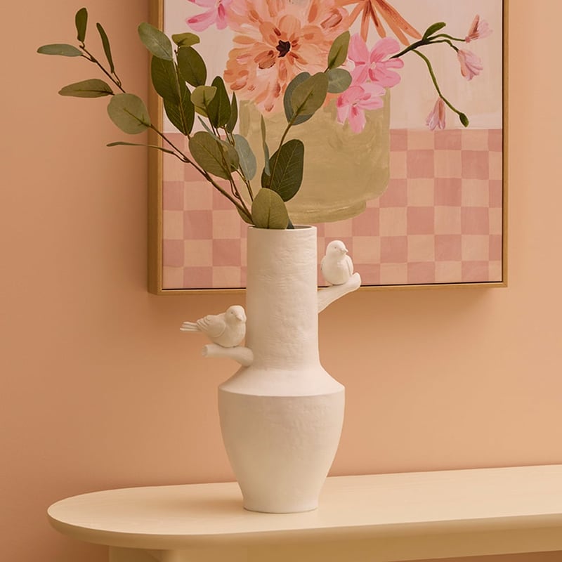 Bird Life Off White Vase