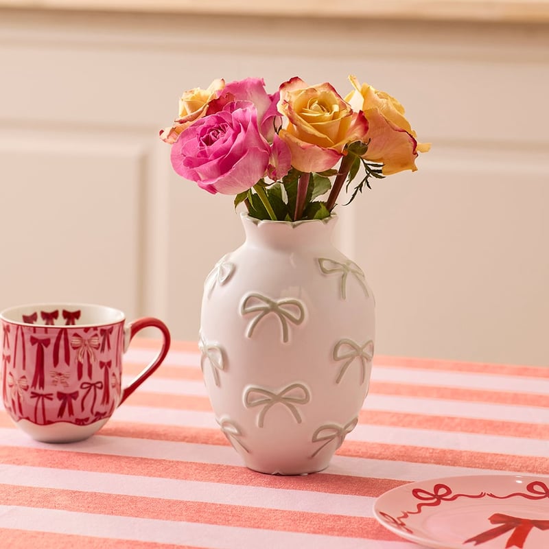 Bow White & Green Medium Vase