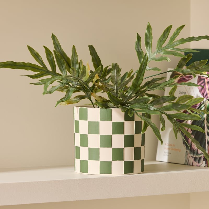 Checkerboard Green & White Pot
