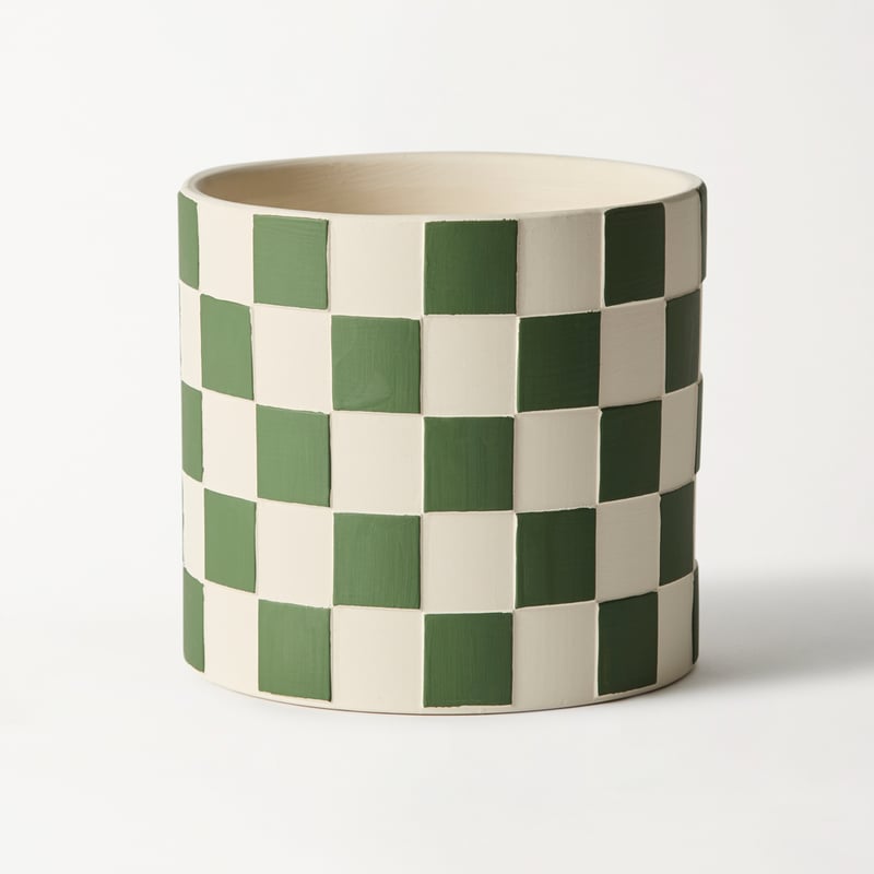 Checkerboard Green & White Pot