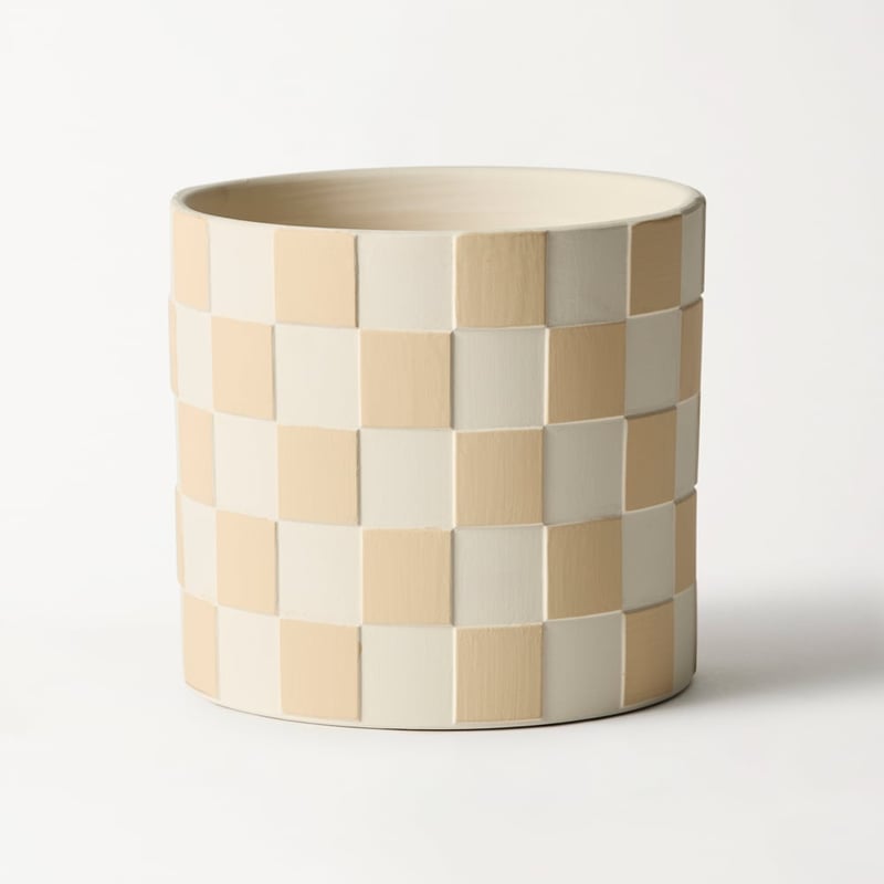 Checkerboard Natural & White Pot