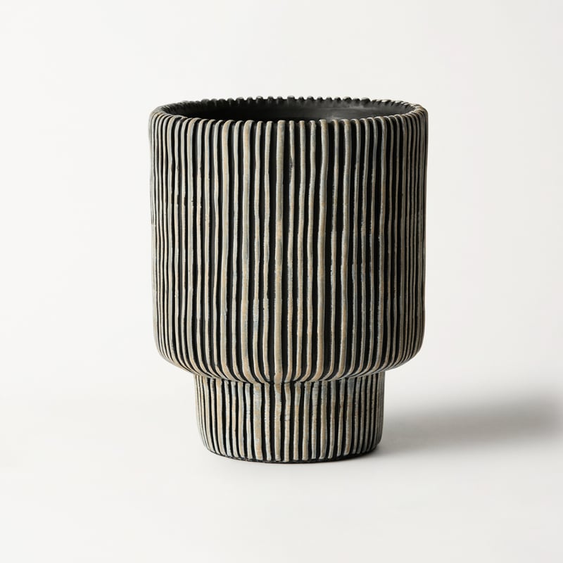 Pompeii Black & Natural Pedestal Stripe Pot