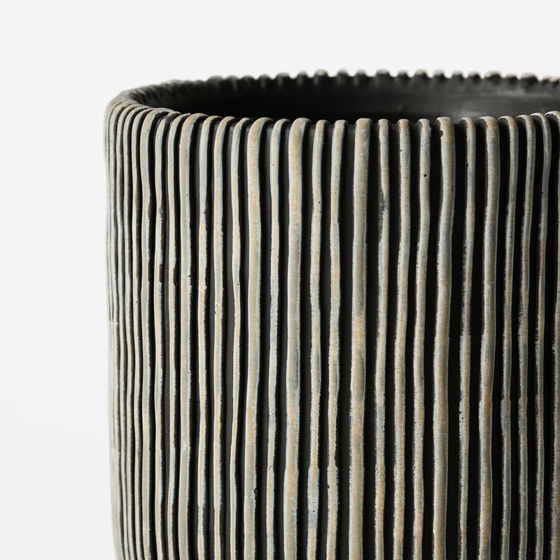 Pompeii Black & Natural Pedestal Stripe Pot