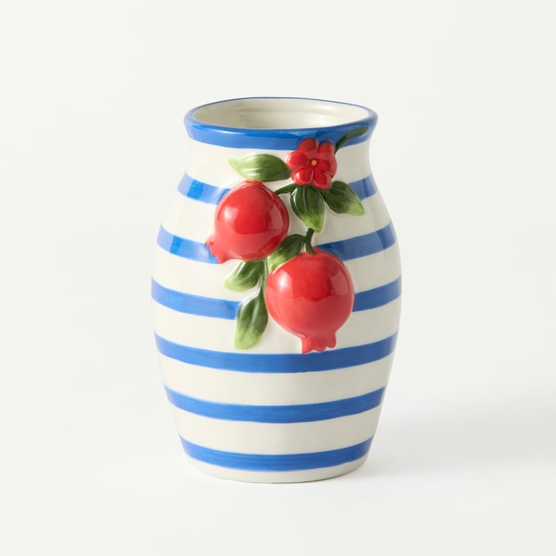 Riviera Blue, White & Red Pomegranate Fruit Vase