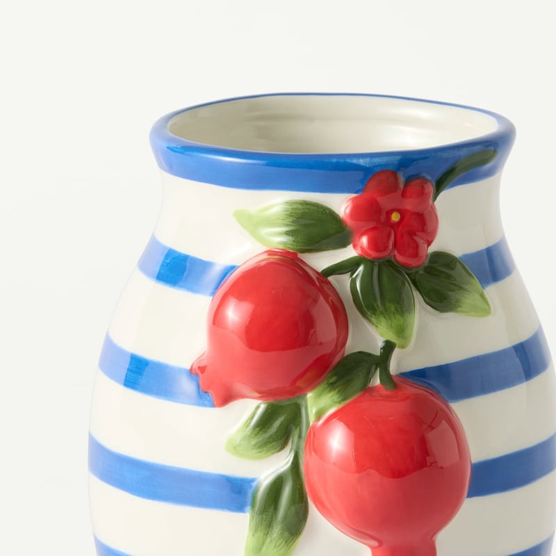 Riviera Blue, White & Red Pomegranate Fruit Vase