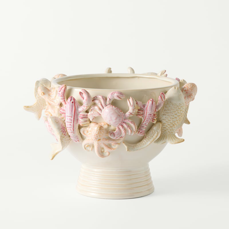 Sea Creatures White & Pink Footed Bowl