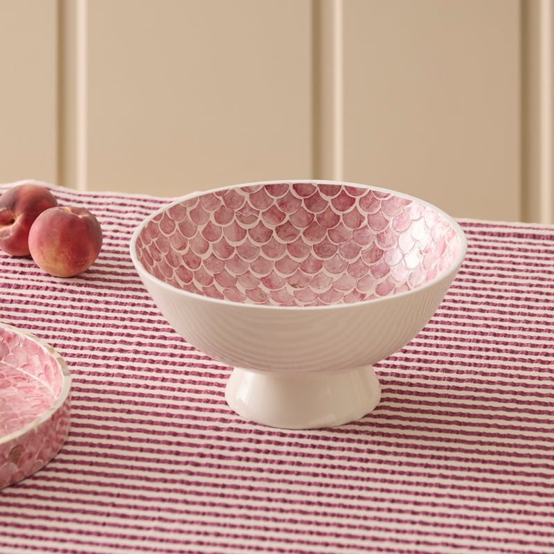 Sicily Raspberry Tile Capiz Pedestal Bowl
