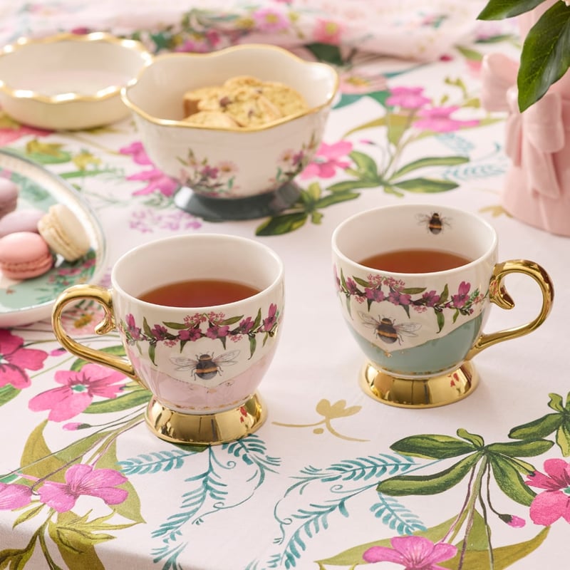 Bee Pink & Green Mug Set of 2