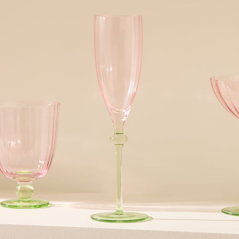 Carlita Drinkware Pink & Green Champagne Flute Pack of 2
