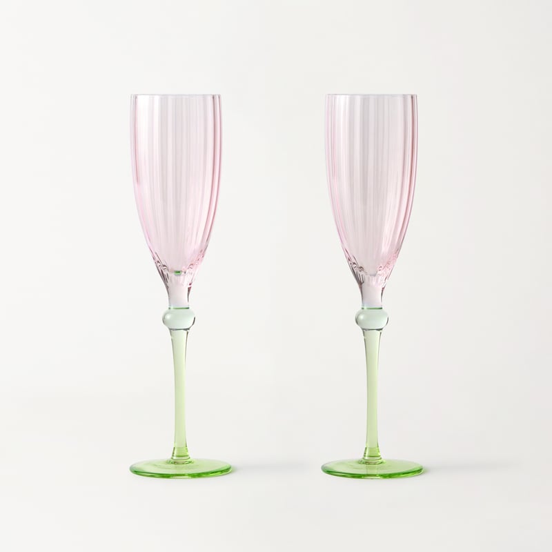 Carlita Drinkware Pink & Green Champagne Flute Pack of 2