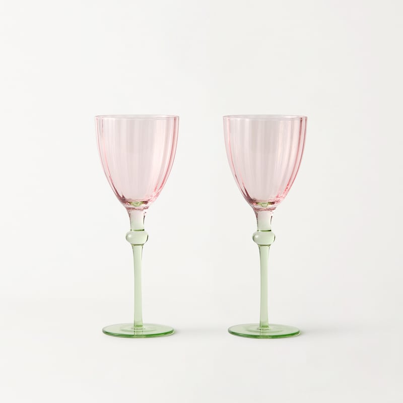 Carlita Drinkware Pink & Green Wine Glass Pack of 2