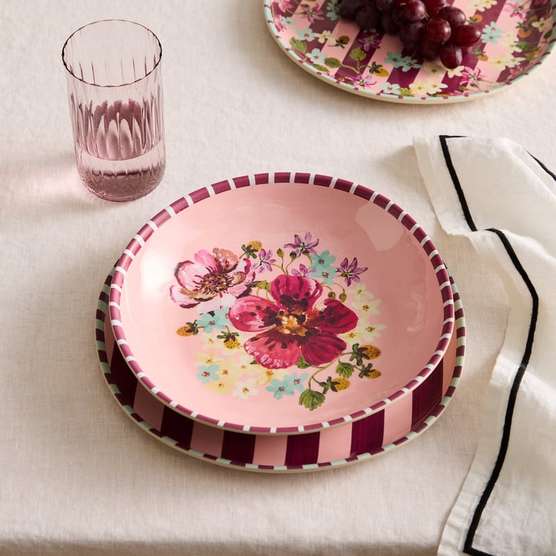 Camille Melamine Rose Floral Dinner Bowl